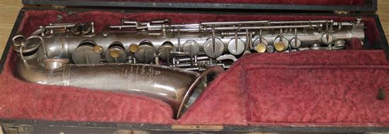 An early 20th century Adolphe sax alto saxophone, 14730, cased